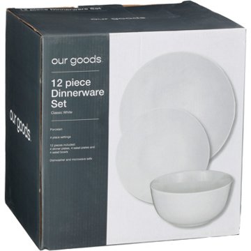 our goods Porcelain Round Dinnerware Set - Classic White, 12 pc