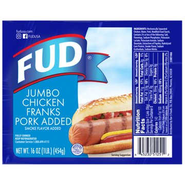 FUD Jumbo Chicken & Pork Franks, 8 ct