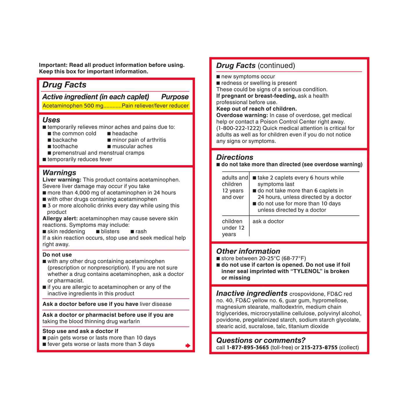 Tylenol Extra Strength Fever & Pain Reliever Easy To Swallow Caplets; image 3 of 3