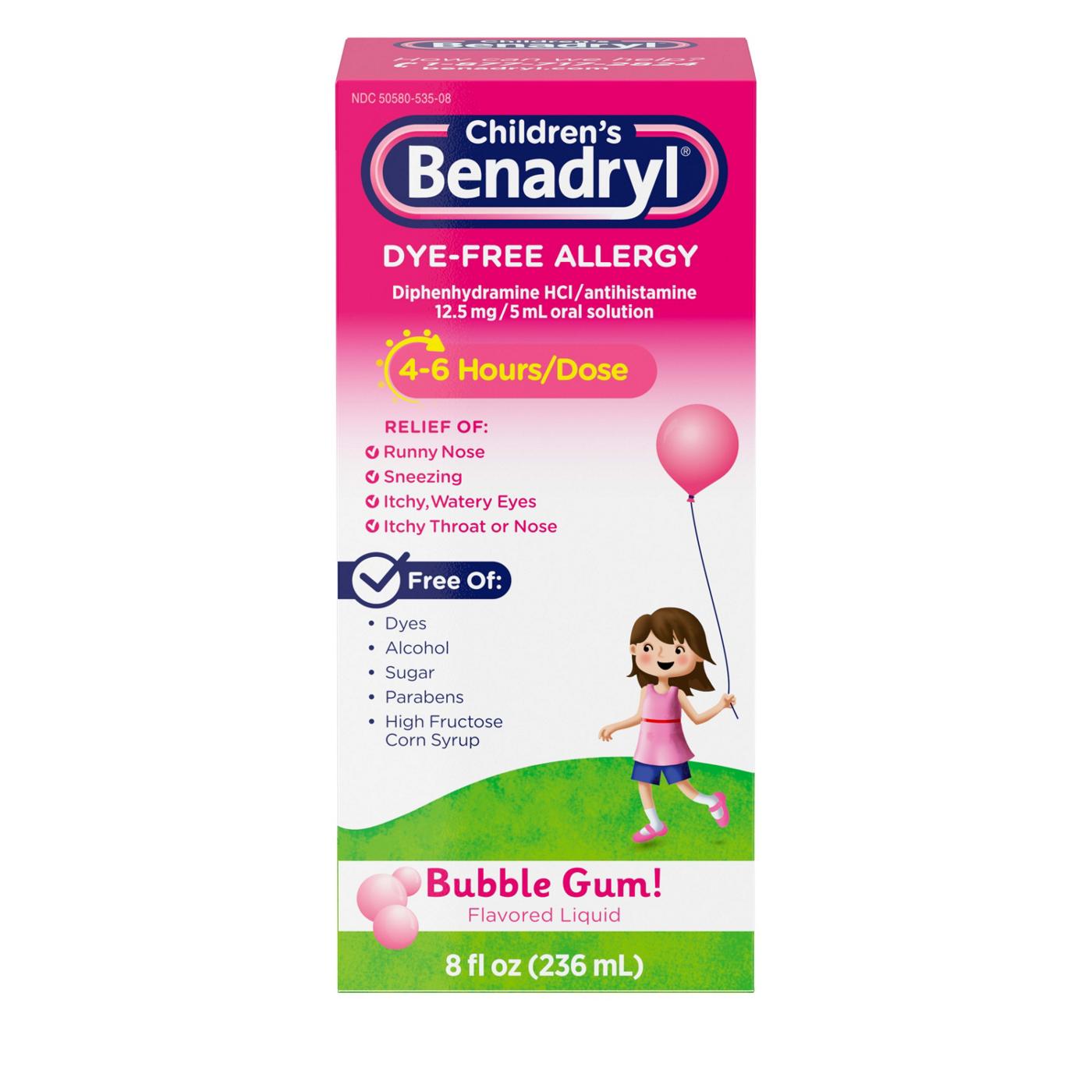 Benadryl Children's Dye -Free Allergy Liquid - Bubble Gum; image 1 of 8