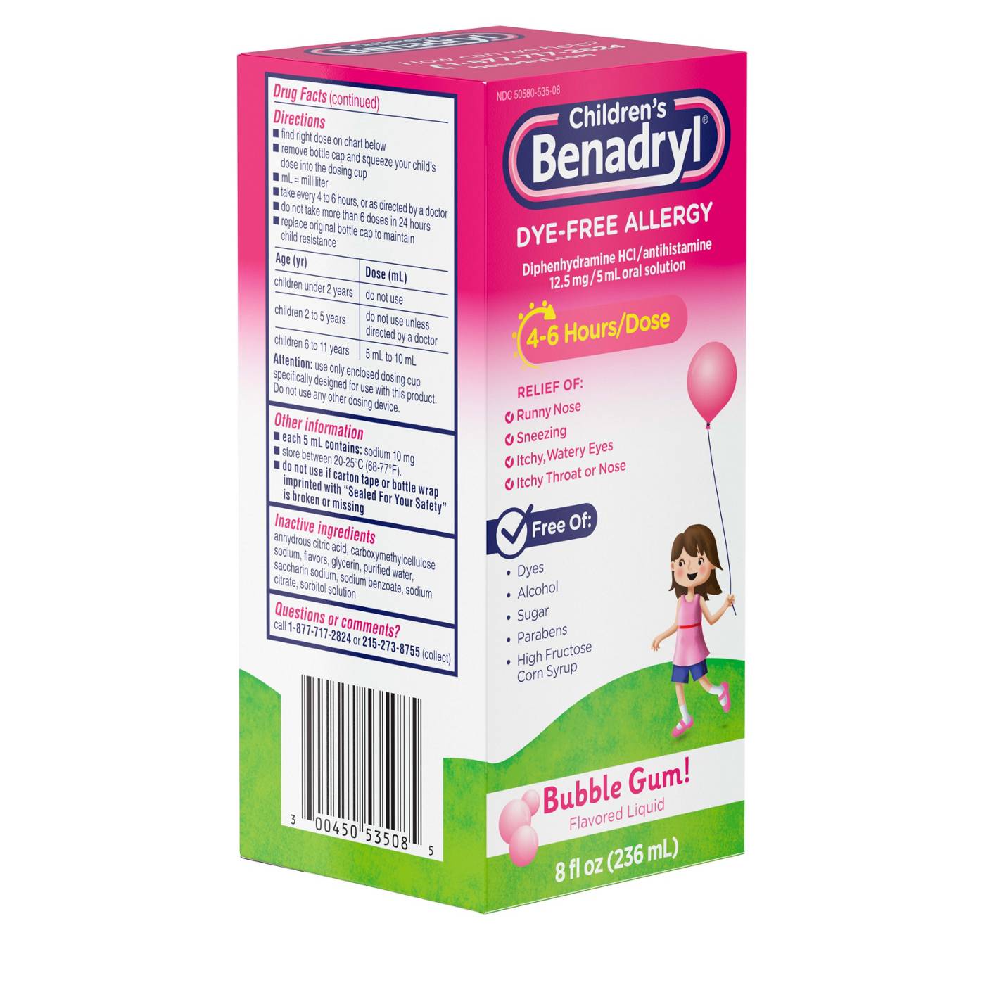 Benadryl Children's Dye -Free Allergy Liquid - Bubble Gum; image 6 of 8