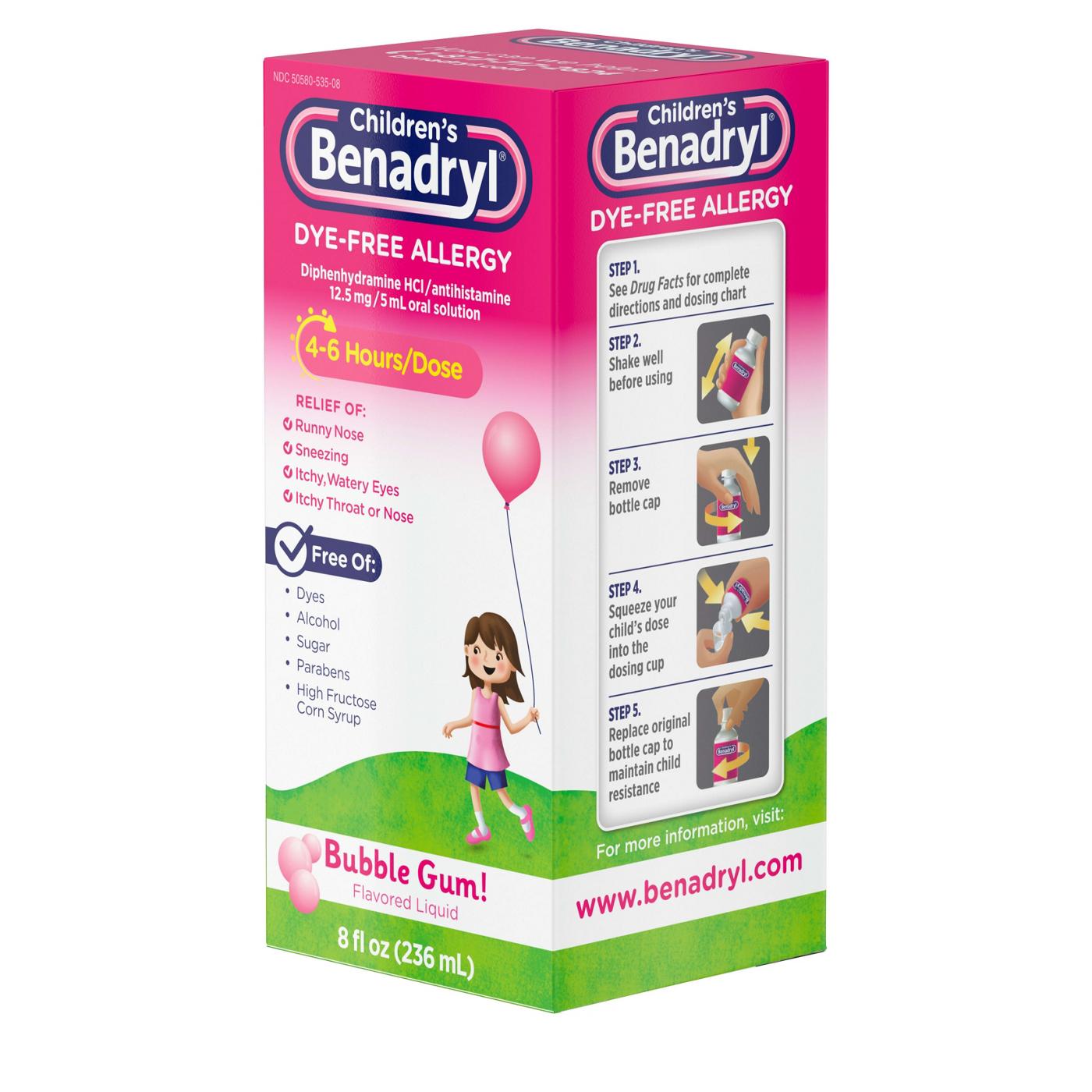 Benadryl Children's Dye -Free Allergy Liquid - Bubble Gum; image 7 of 8