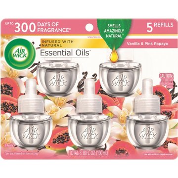 Air Wick Scented Oil Refill, Plug In Air Freshener, Vanilla and Pink Papaya, 5 ct
