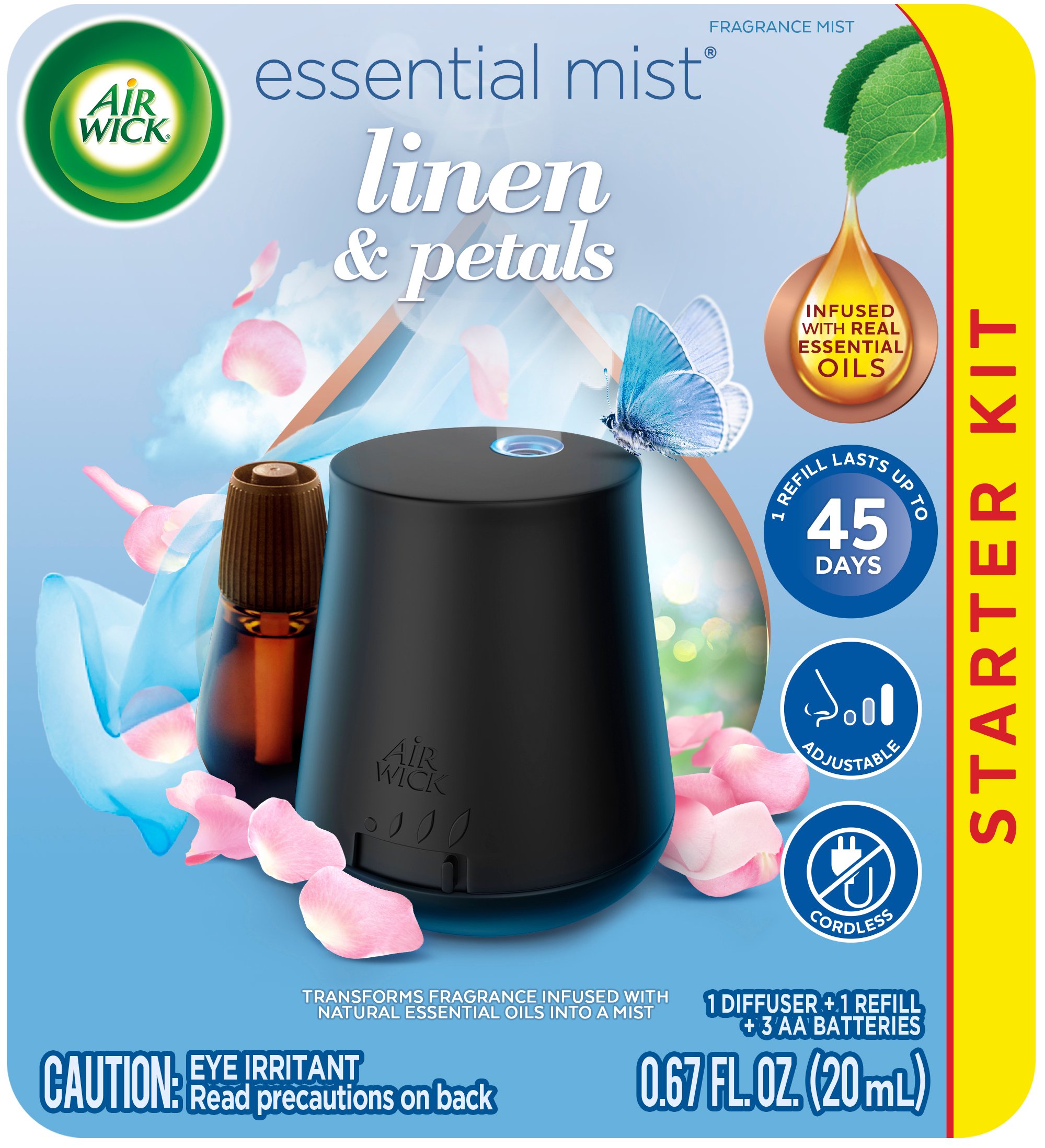 Air Wick Essential Mist Starter Kit, Essential Oil Diffuser Air Freshener, Linen and Petals