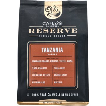 CAFE Olé by H-E-B Reserve Single Origin Whole Bean Tanzania Coffee, 12 oz