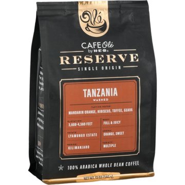 CAFE Olé by H-E-B Reserve Single Origin Whole Bean Tanzania Coffee, 12 oz