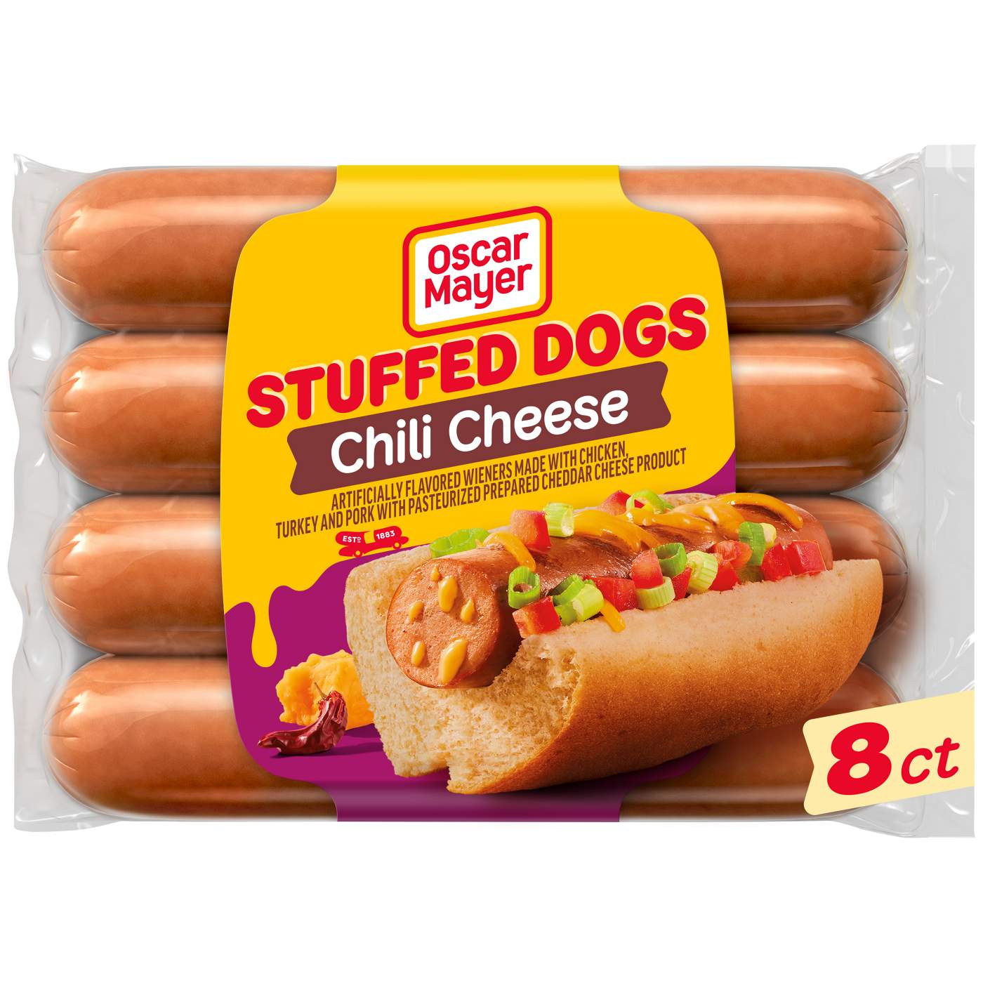 Oscar Mayer Chili Cheese Stuffed Hot Dogs; image 1 of 3