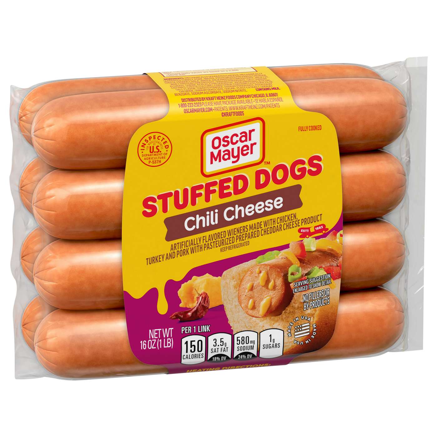 Oscar Mayer Chili Cheese Stuffed Hot Dogs; image 2 of 3