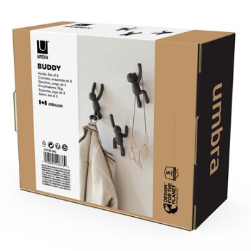 Umbra Buddy Wall Hooks - Black, 3 pk