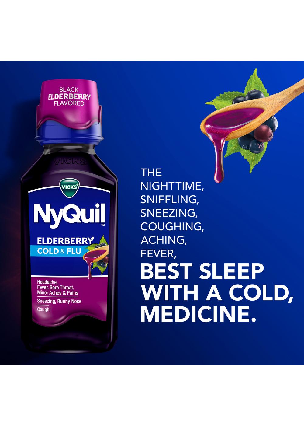 Vicks NyQuil Elderberry Cold & Flu Liquid; image 3 of 7