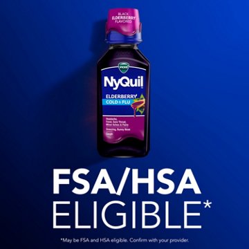 Vicks NyQuil Cold & Flu Relief Liquid Over-the-Counter Medicine, Powerful Multi-Symptom Nighttime Relief, Elderberry Flavor