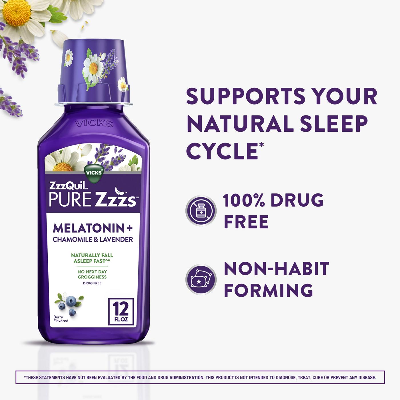 Vicks ZzzQuil Pure Zzzs Melatonin Liquid, Sleep Aid with Chamomile & Lavender, Berry Flavor; image 7 of 7