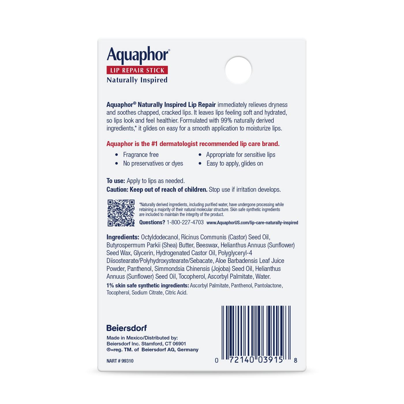 Aquaphor Naturally Inspired Lip Repair Stick; image 2 of 2