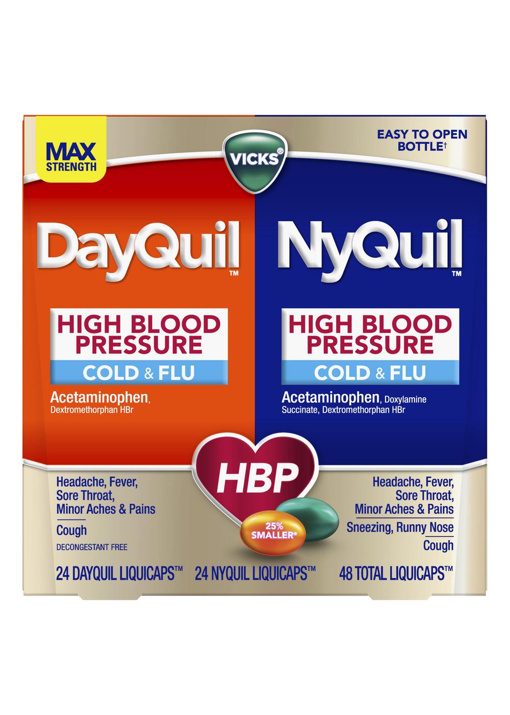 Vicks DayQuil + NyQuil Max Strength High Blood Pressure Cold & Flu LiquiCaps - Combo Pack; image 1 of 6