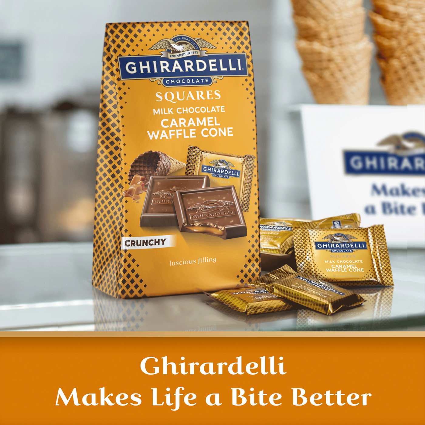 Ghirardelli Milk Chocolate Caramel Waffle Cone Squares; image 5 of 7