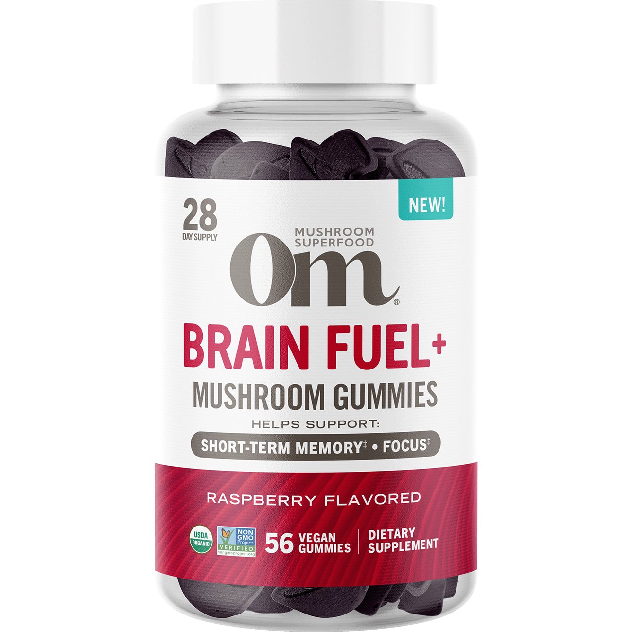 Om Brain Fuel Plus Mushroom Gummies Raspberry - Shop Herbs