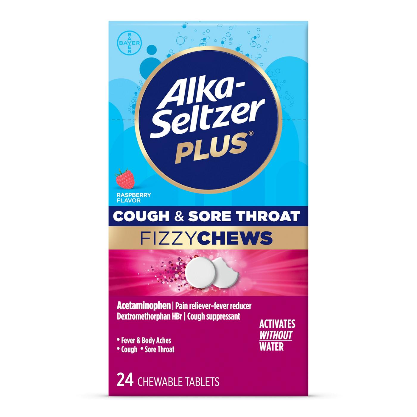 Alka-Seltzer Plus Cold & Sore Throat Fizzy Chewable Tablets - Raspberry ...