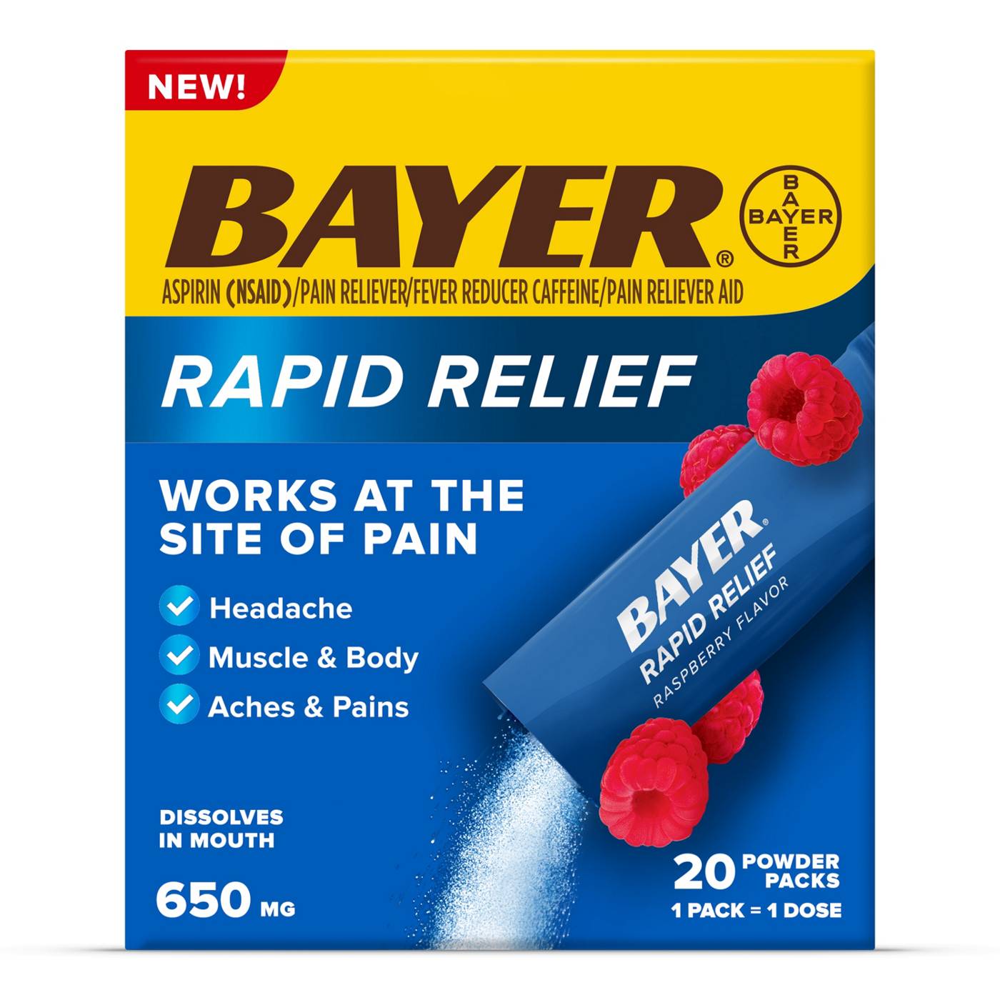 Bayer Aspirin Rapid Relief 650 mg Powder Packets - Raspberry; image 1 of 3