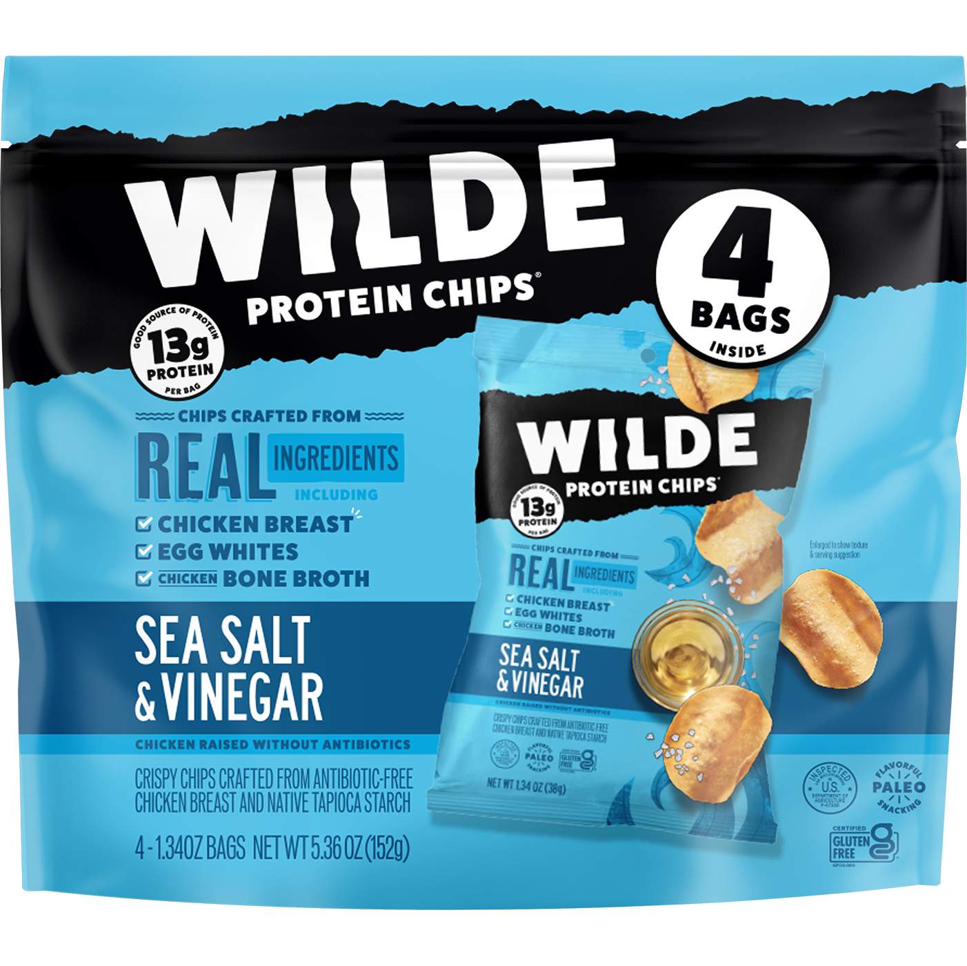 WILDE Protein Chips 4 pk Bags  - Sea Salt & Vinegar; image 1 of 2