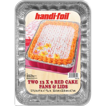 Handi-Foil Cake Pans & Lids - Red, 2 pk, 13'' x 9'' x 1.84''