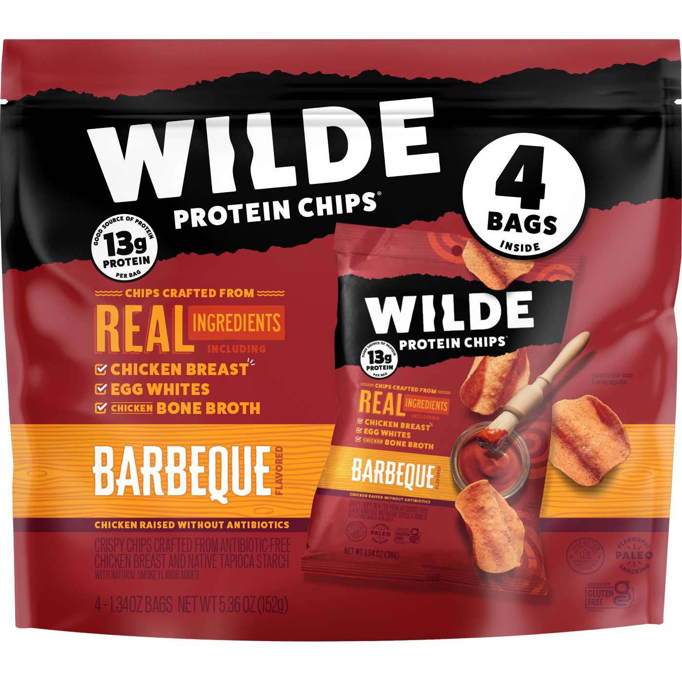 WILDE Protein Chips 4 pk Bags - BBQ; image 1 of 2