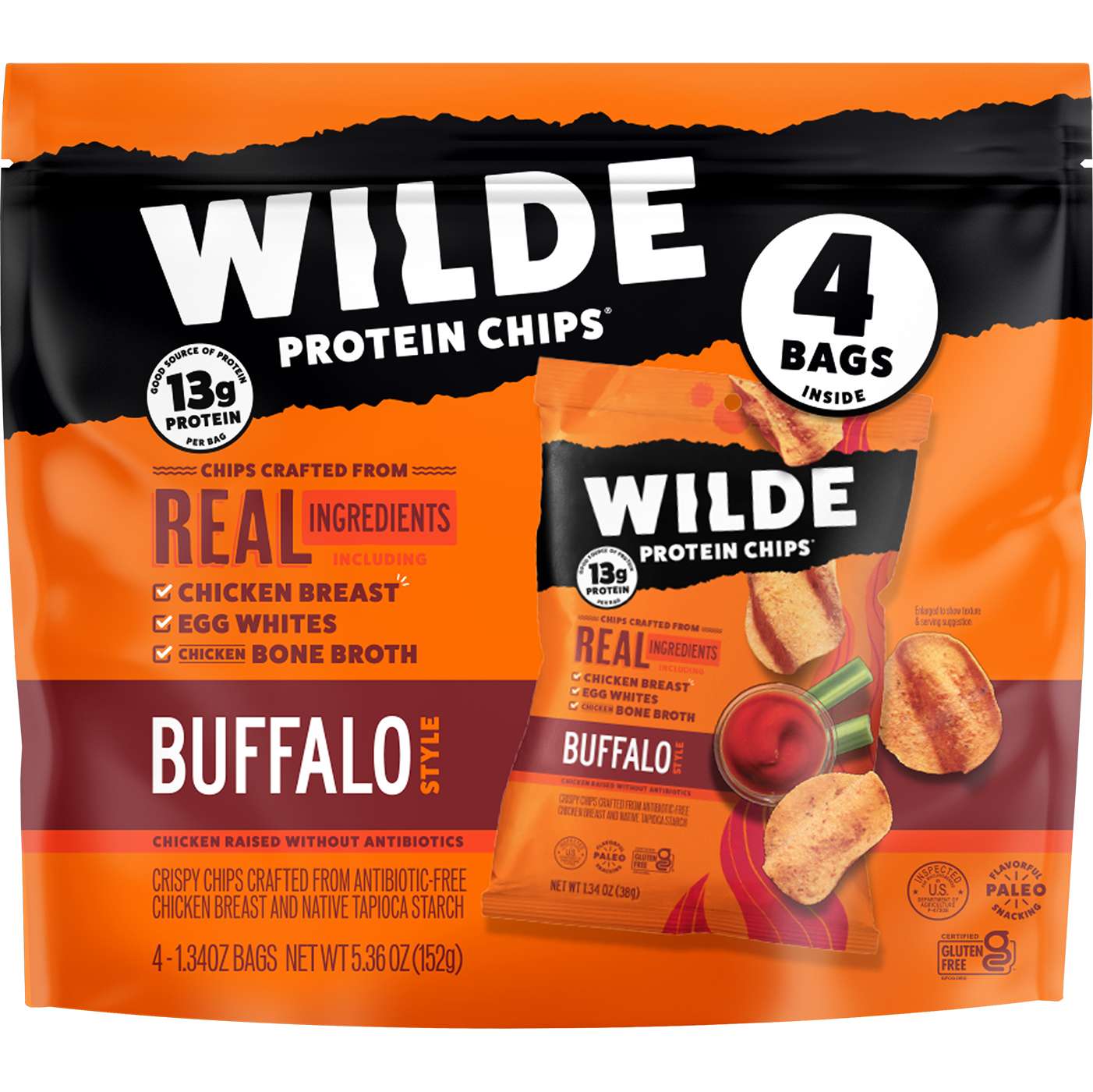 WILDE Protein Chips 4 pk Bags - Buffalo; image 1 of 2