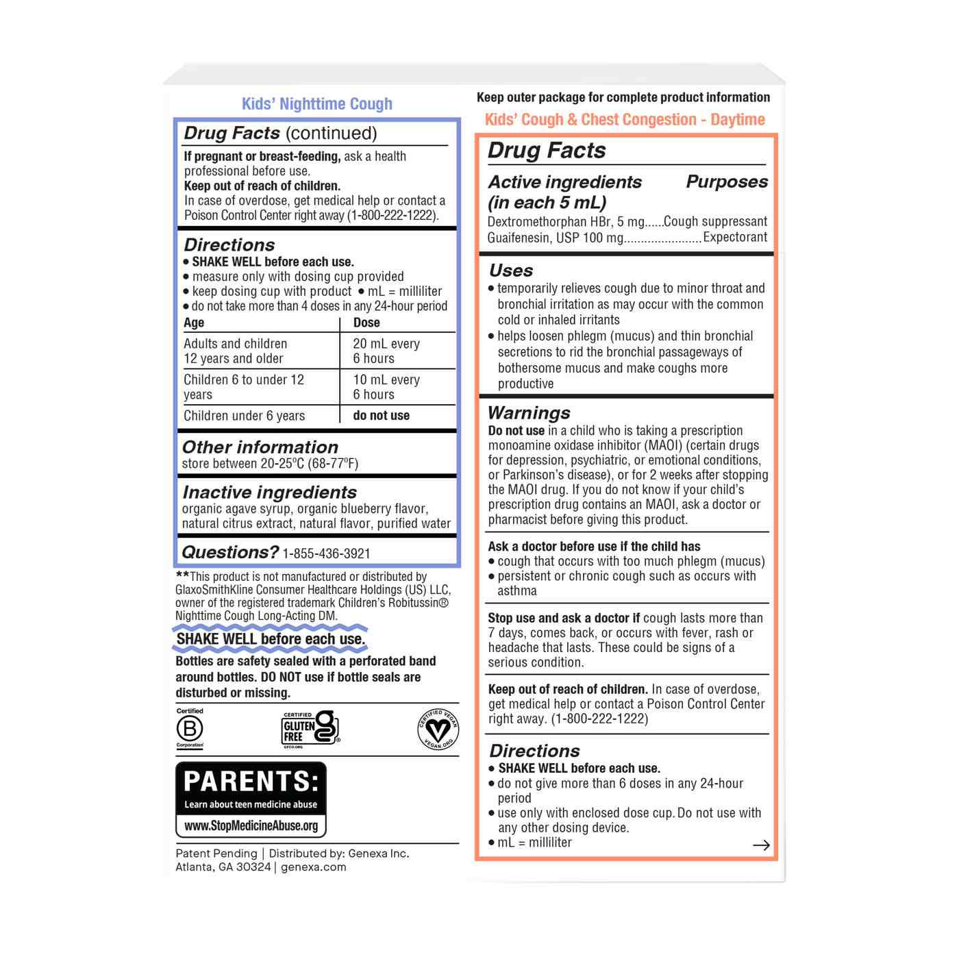 Genexa Kids' Day + Night Cough & Chest Congestion Relief Liquid - Blueberry; image 2 of 2