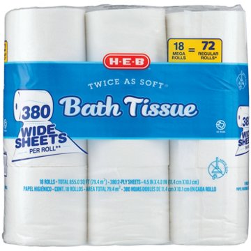 H-E-B Twice As Soft Toilet Paper, 18 Mega Rolls