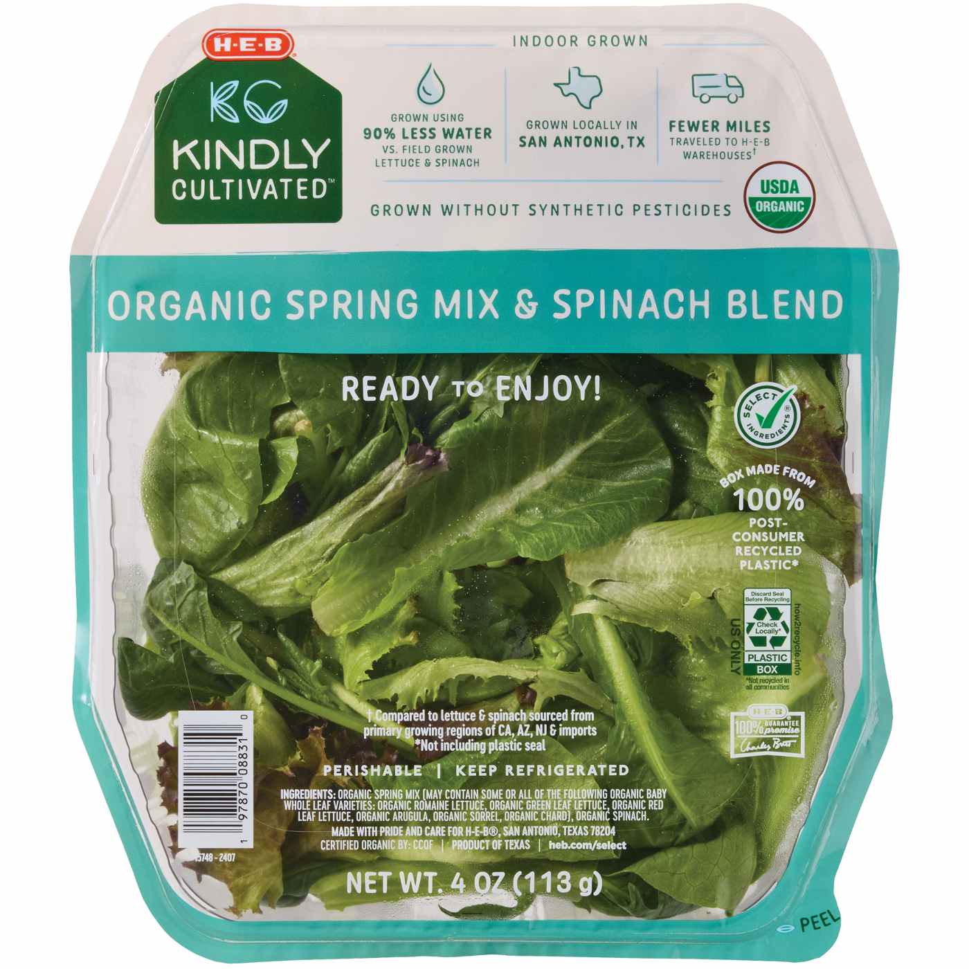 H-E-B Kindly Cultivated Fresh Organic Spring & Baby Spinach Mix; image 1 of 2