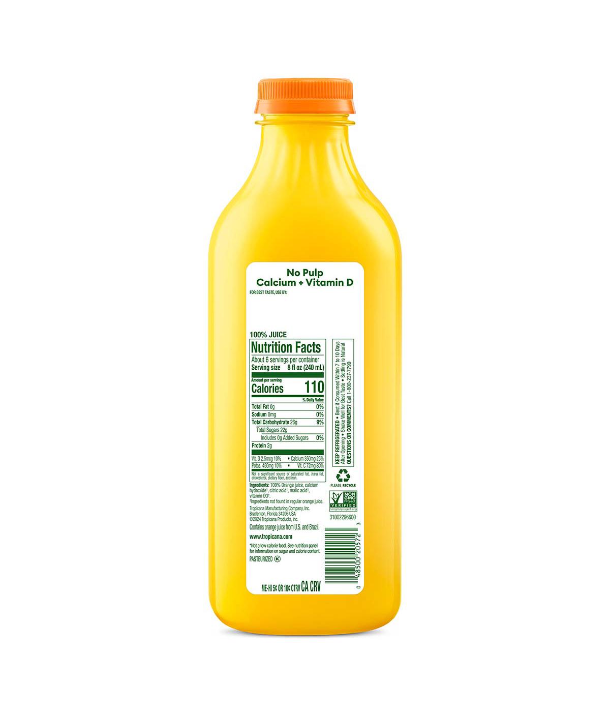 Tropicana No Pulp Calcium & Vitamin D Pure Premium Orange Juice; image 2 of 4