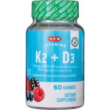 H-E-B Vitamins K2 & D3 Gummies, 60 ct