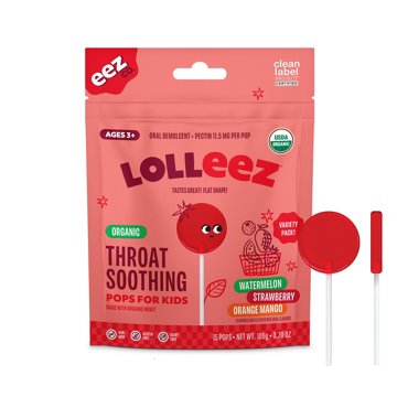 Lolleez Kids Organic Sore Throat Pops - Variety Pack, 15 ct