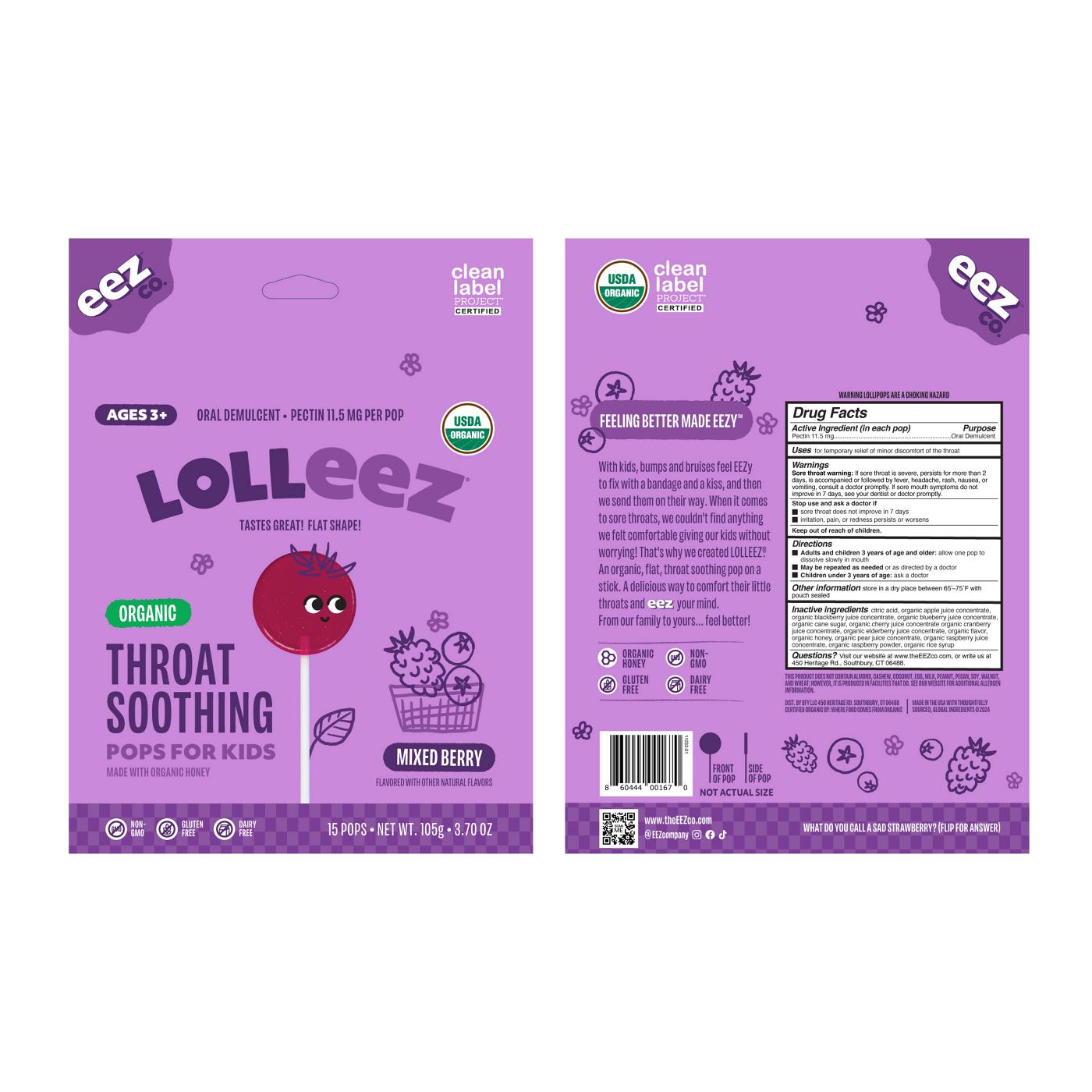 Lolleez Kids Organic Sore Throat Pops - Mixed Berry; image 2 of 9