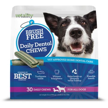Vetality Brush Free Daily Dental Chews, 30 ct
