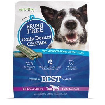 Vetality Brush Free Daily Dental Chews, 14 ct