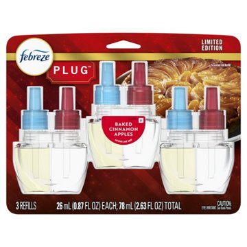 Febreze Odor-Fighting Fade Defy PLUG Air Freshener Oil Refill - Baked Cinnamon Apples, 3 ct