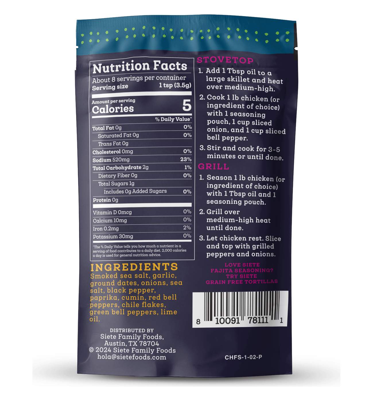 Siete Chicken Fajita Seasoning; image 4 of 5