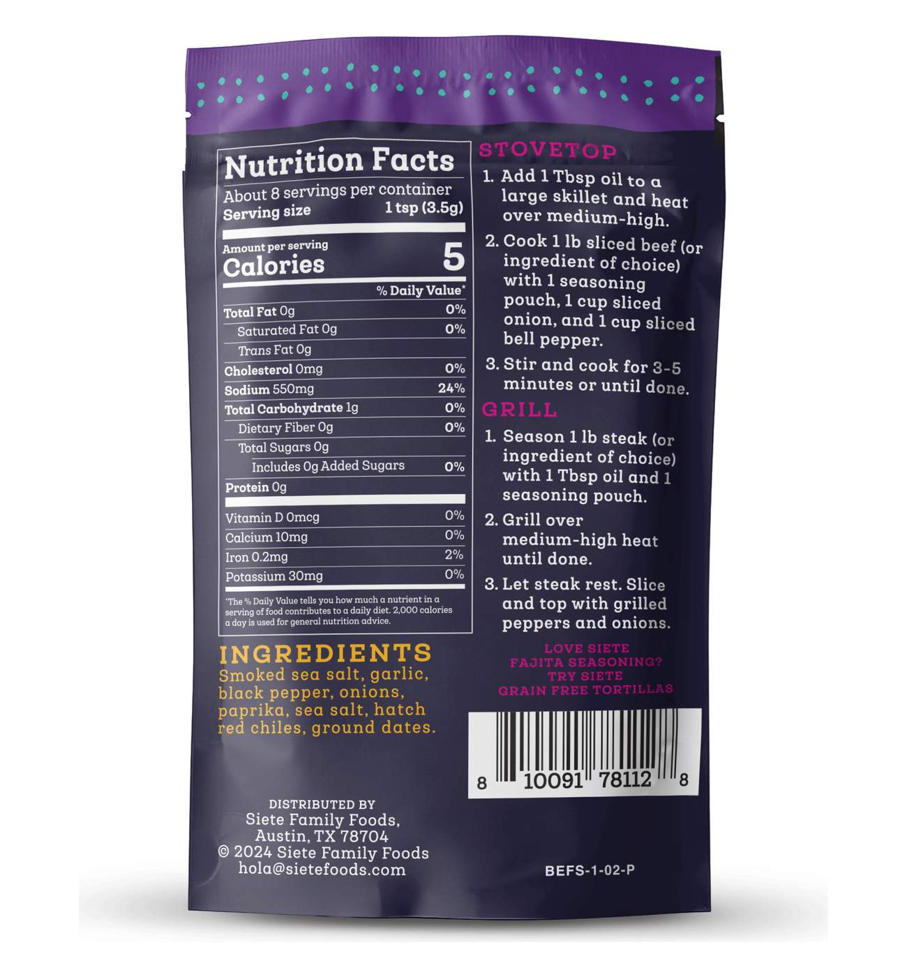 Siete Beef Fajita Seasoning; image 4 of 5