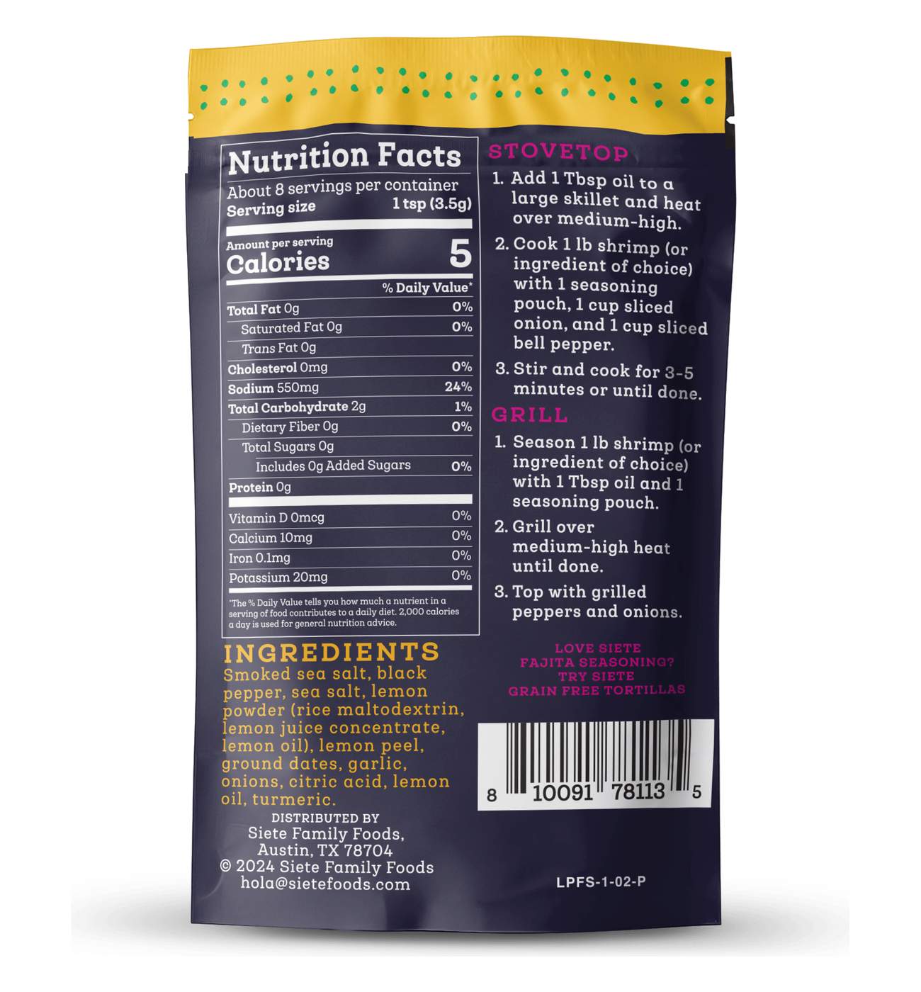 Siete Lemon Pepper Fajita Seasoning; image 4 of 5