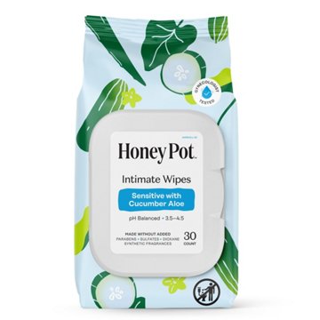 The Honey Pot Intimate Wipes - Sensitive with Cucumber Aloe, 30 ct