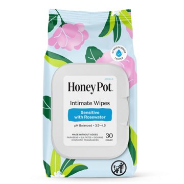 The Honey Pot Intimate Wipes - Sensitive with Rosewater, 30 ct
