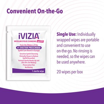 iVIZIA Eyelid Cleansing Wipes for Sensitive Eyelid Cleansing, Preservative-Free, 20 ct