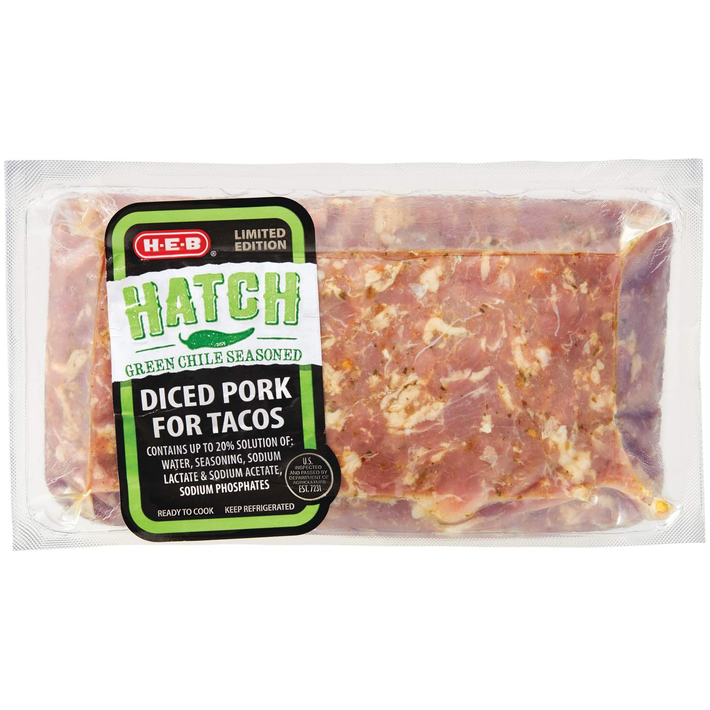 H-E-B Simply Seasoned Hatch Green Chile Seasoned Diced Pork; image 1 of 2