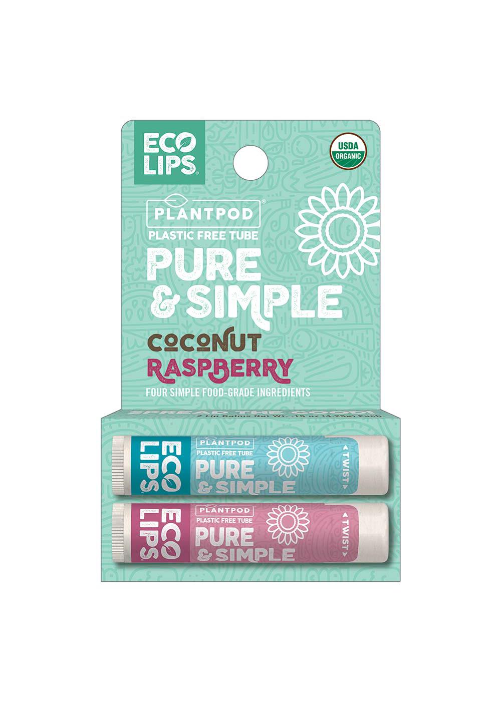 Eco Lips Pure & Simple Plant Pod Organic Lip Balm - Coconut & Raspberry; image 1 of 3