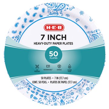H-E-B Heavy Duty 7 in Dessert Paper Plates, 50 ct