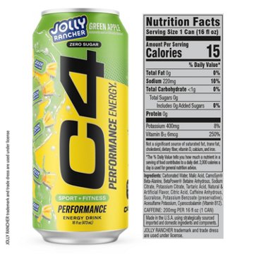 C4 Performance Zero Sugar Energy Drink - Jolly Rancher Green Apple