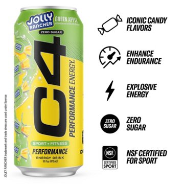 C4 Performance Zero Sugar Energy Drink - Jolly Rancher Green Apple