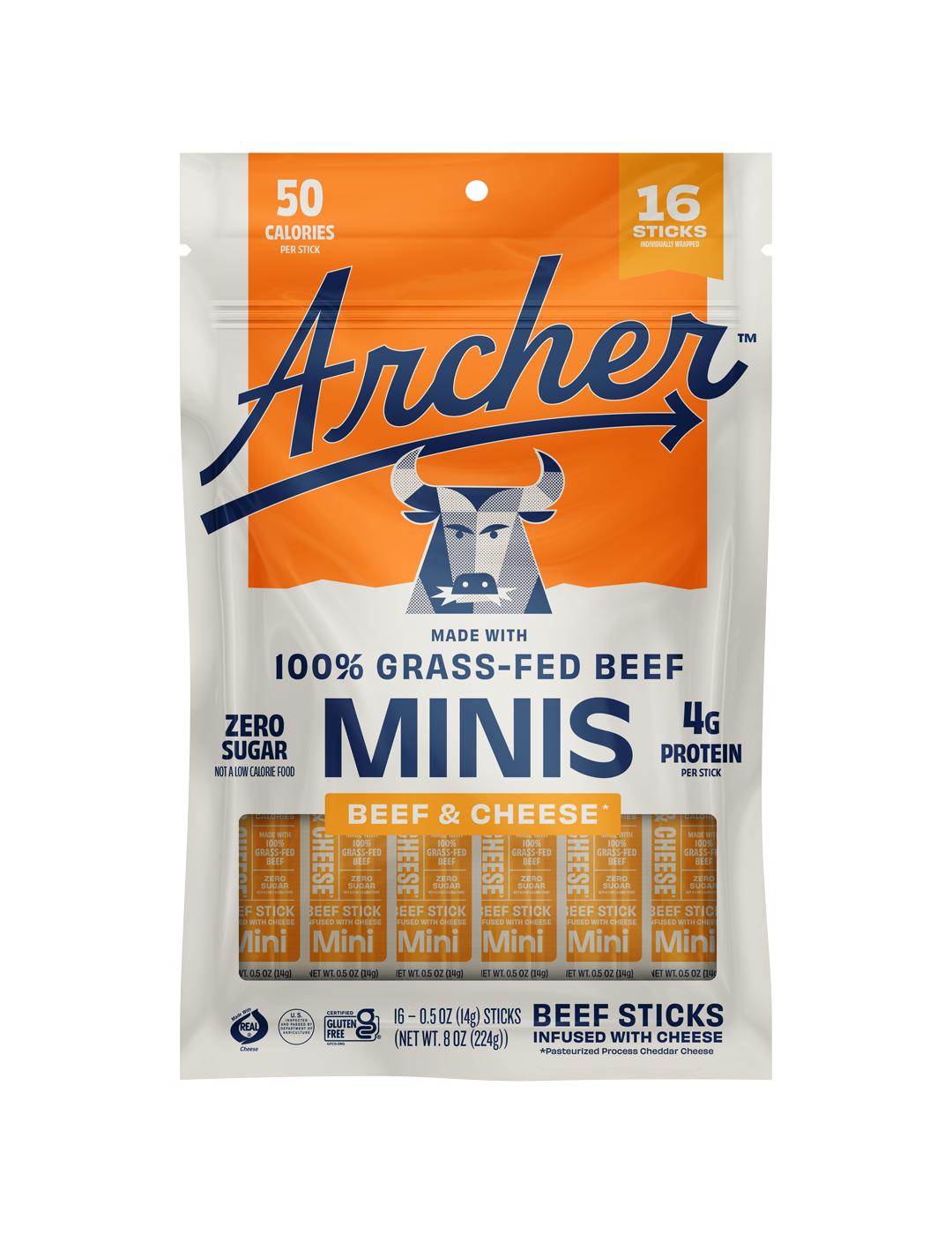 Archer Zero Sugar 4g Protein Grass-Fed Beef Mini Sticks - Beef & Cheese; image 1 of 3