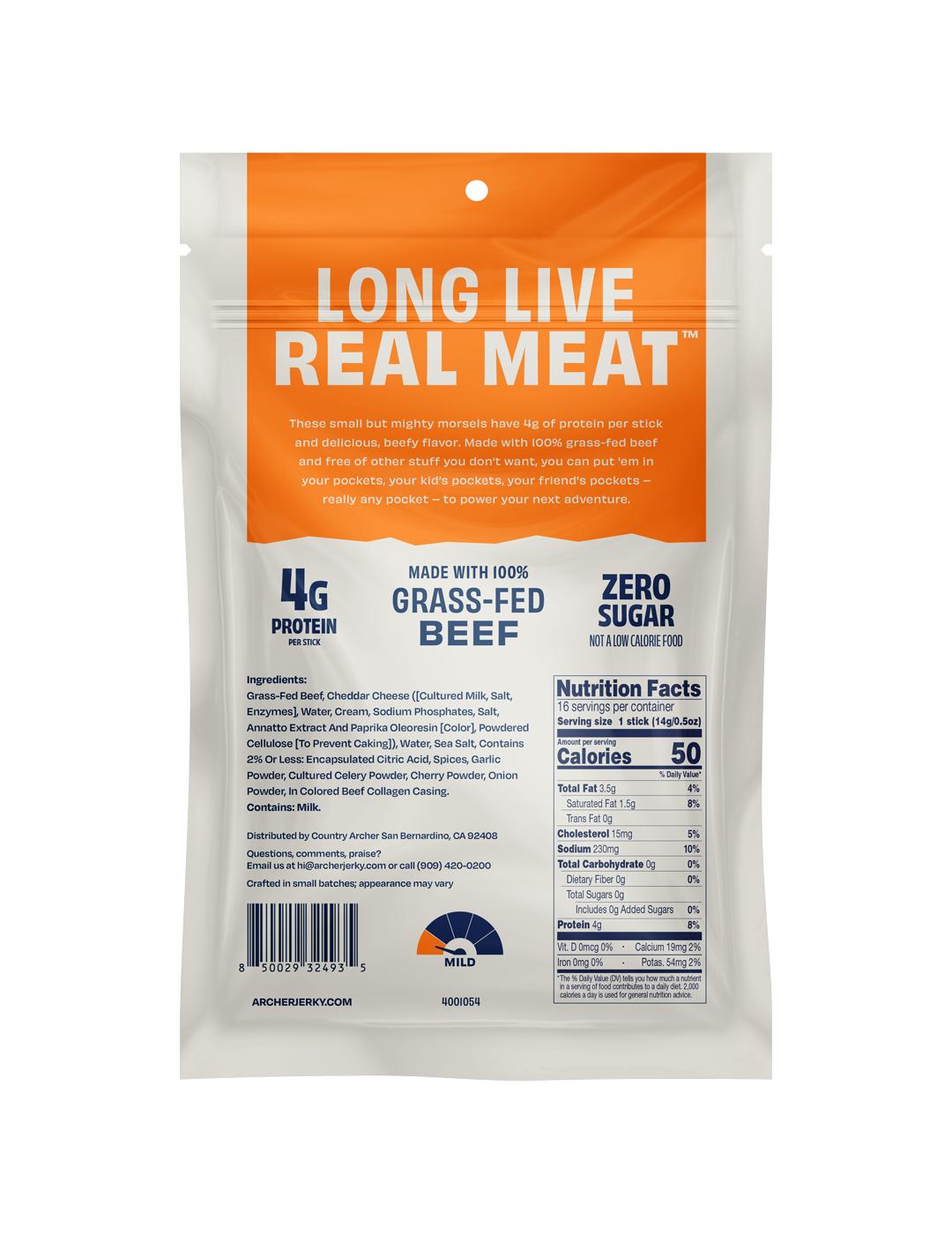 Archer Zero Sugar 4g Protein Grass-Fed Beef Mini Sticks - Beef & Cheese; image 3 of 3