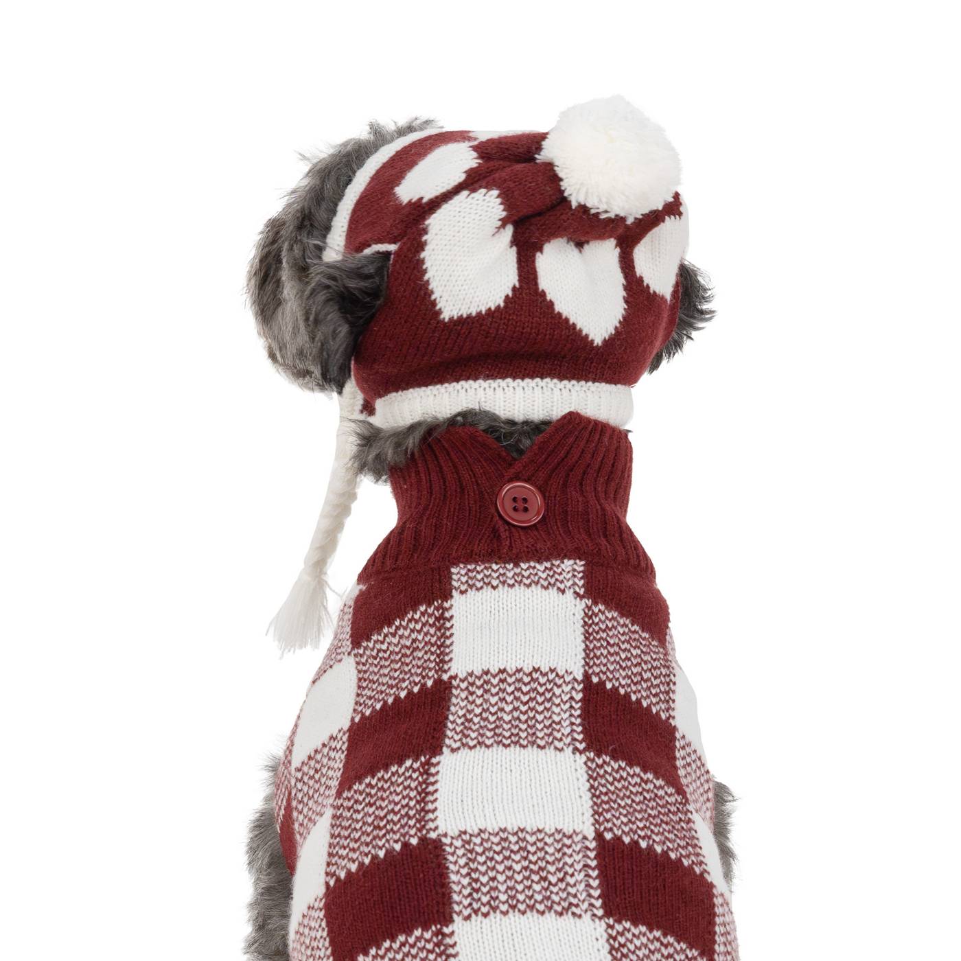 Simply Dog Red Heart Pom Knit Hat XS/S; image 1 of 2